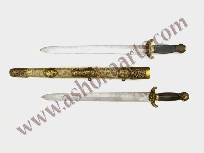 Chinese Double Sword Shuangjian 19th Century Antique Swords And