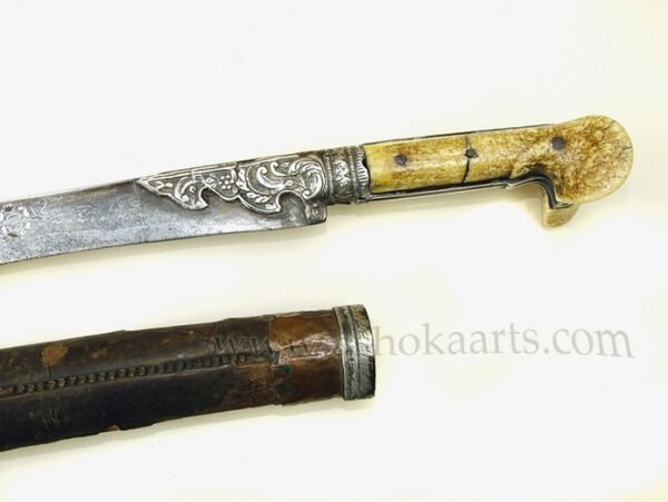 Two Turkish Yataghan Sword Gold Silver Inlay And Damascus Blade